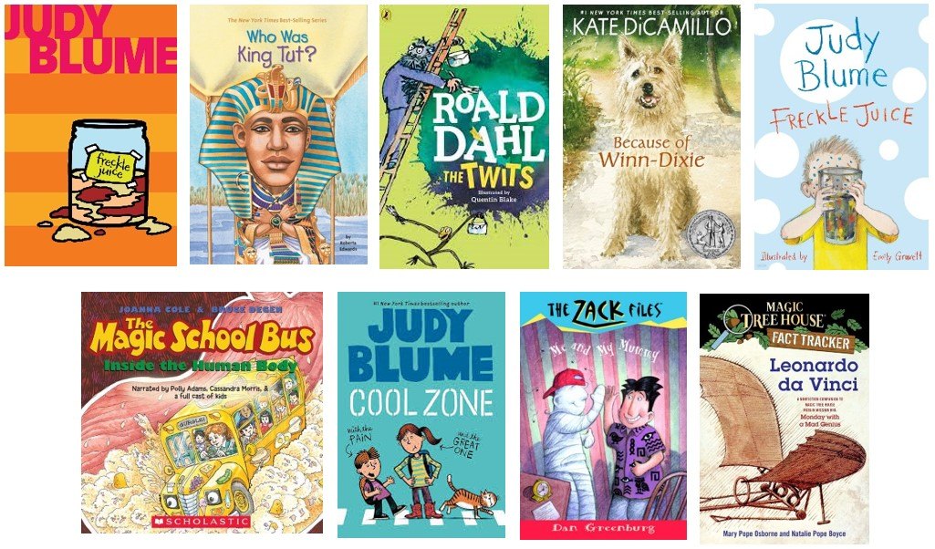 소설반 A 원서 예시: Judy Blume, Roald Dahl, Because of Winn-Dixie 등